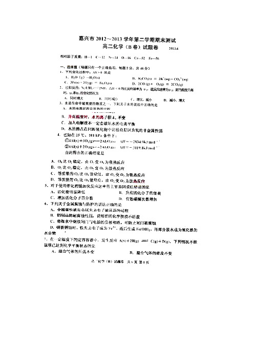 浙江嘉兴12-13学年高二下期末考试-化学(b卷,扫描版)汇总