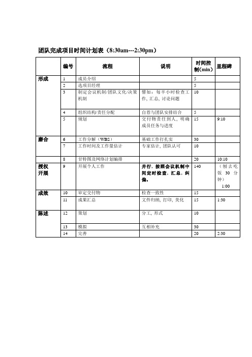 团队完成项目时间计划表