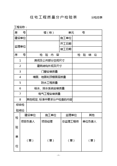 住宅工程质量分户检验表分检总表