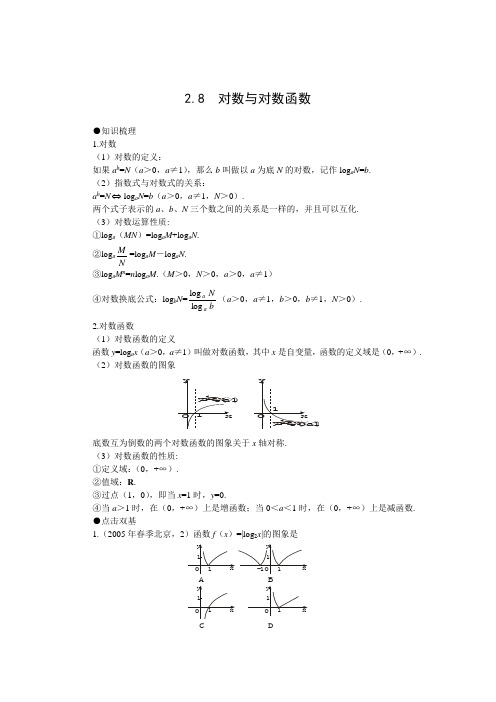 高考第一轮复习数学 :2.8对数与对数函数教案(含习题及答案)