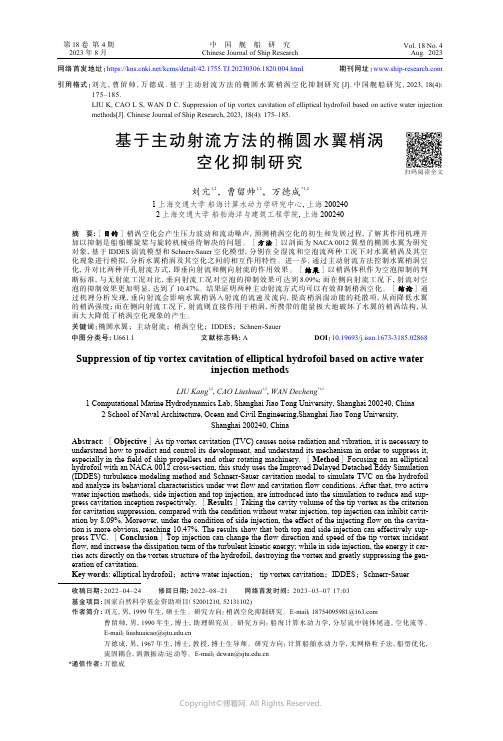 基于主动射流方法的椭圆水翼梢涡空化抑制研究