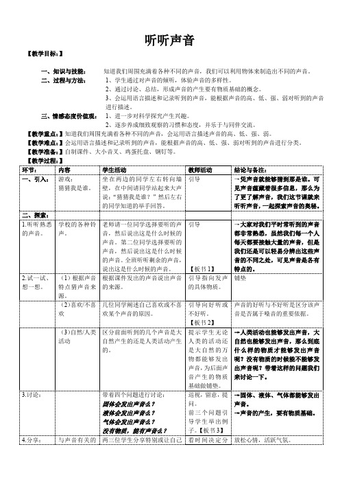 四年级上册科学教案-3.1 听听声音｜教科版