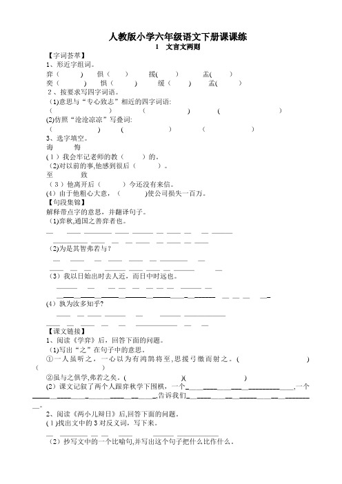 自-人教版小学六年级语文下册全册课课练(附答案) 