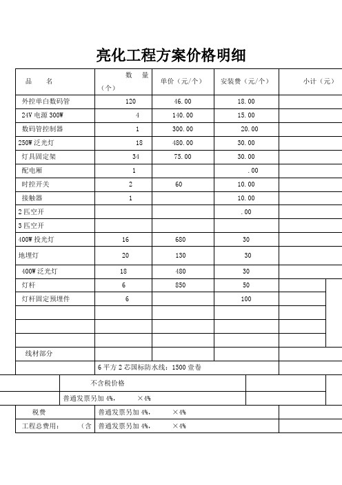 楼体亮化价格明细单