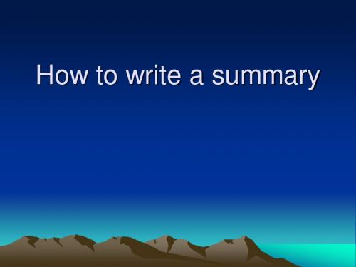 How to Write A Summary