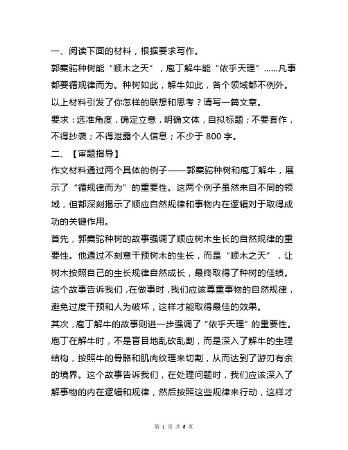 高考语文一轮复习：高考思辨作文模考真题练习一(审题指导+参考立意+考场佳作+写作借鉴)