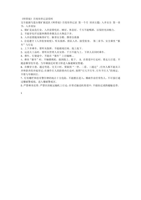 《师带徒》月度培养记录(培训资料)