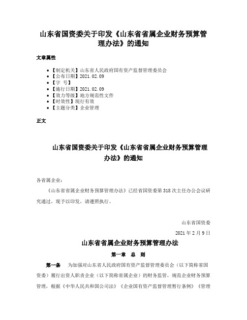 山东省国资委关于印发《山东省省属企业财务预算管理办法》的通知