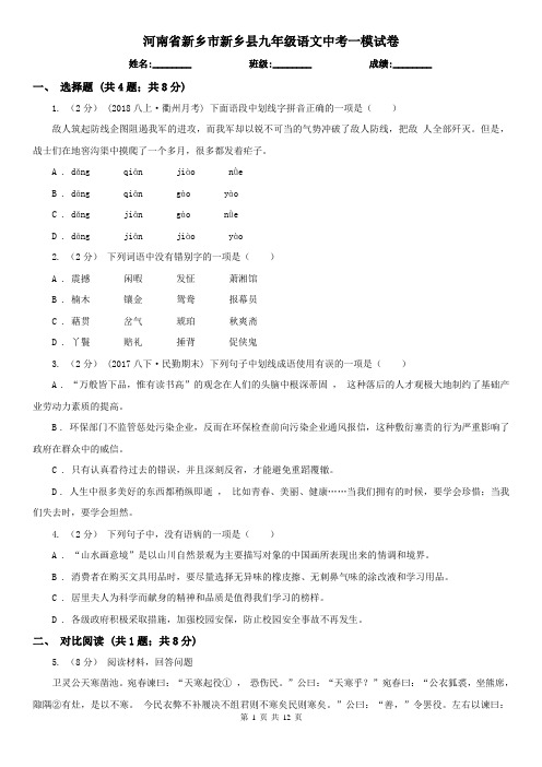 河南省新乡市新乡县九年级语文中考一模试卷