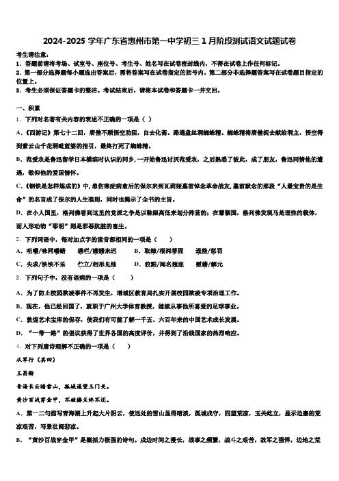 2024-2025学年广东省惠州市第一中学初三1月阶段测试语文试题试卷含解析