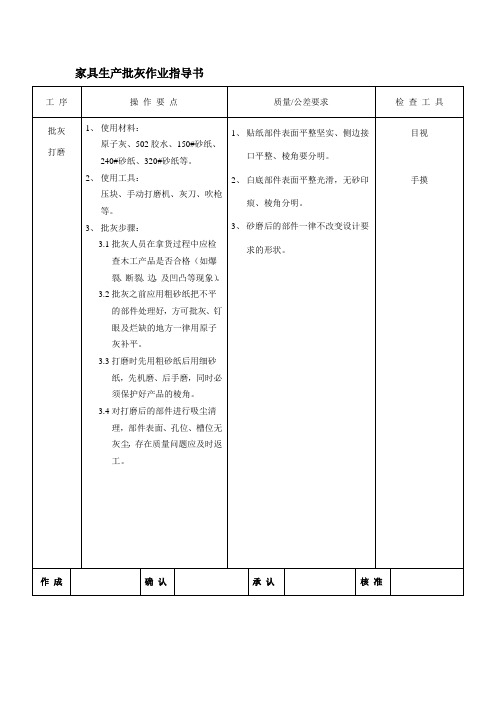 家具生产批灰作业指导书