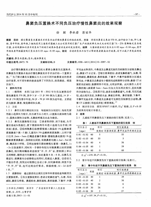 鼻窦负压置换术不同负压治疗慢性鼻窦炎的效果观察