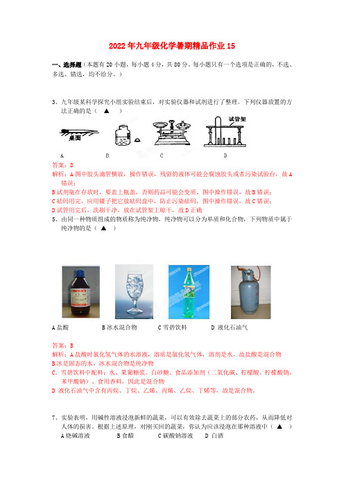 2022年九年级化学暑期精品作业15