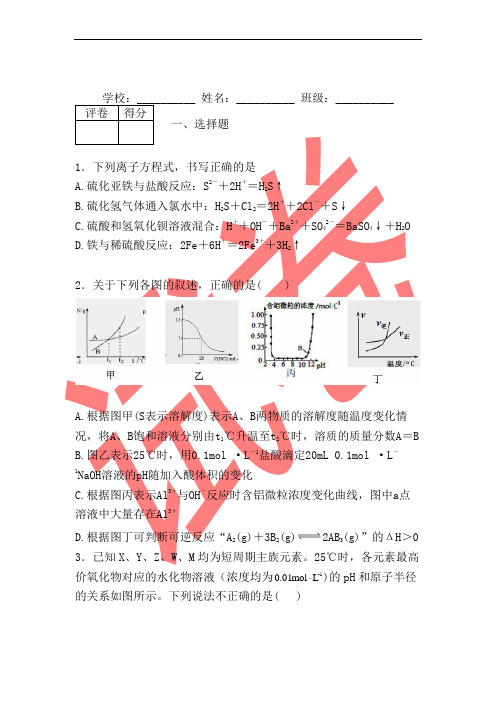 精品解析：江西省上饶中学2020届高三6月高考模拟理科综合化学试题 