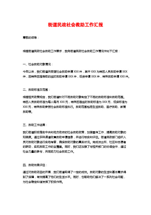 街道民政社会救助工作汇报