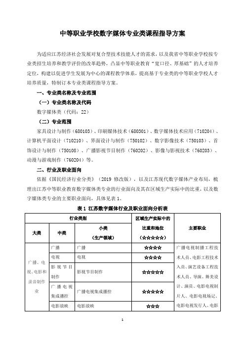 数字媒体专业类课程指导方案