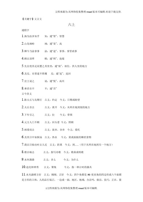 【文言文】上海教育出版社沪教版六年级文言文必备