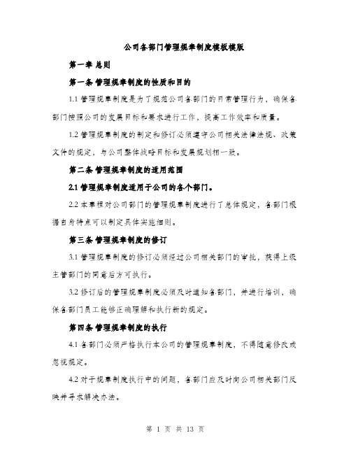 公司各部门管理规章制度模板模版（三篇）