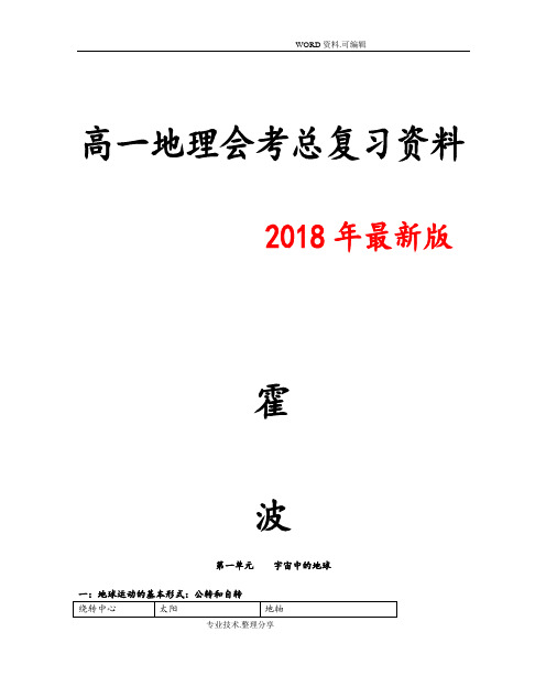 2018最新版高中地理全部知识点总结大全