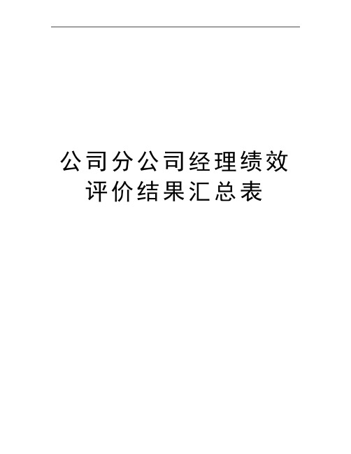 最新公司分公司经理绩效评价结果汇总表