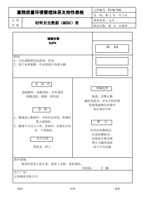 硫酸亚锡 MSDS