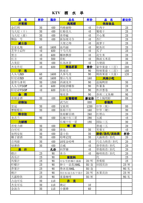 KTV酒水单