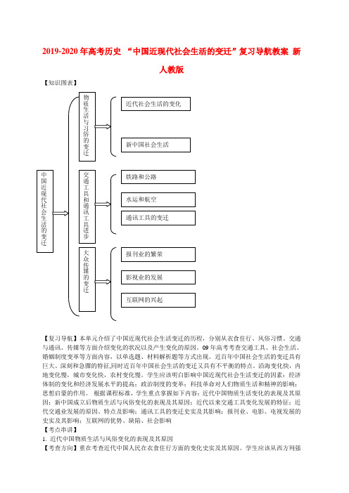 2019-2020年高考历史 “中国近现代社会生活的变迁”复习导航教案 新人教版