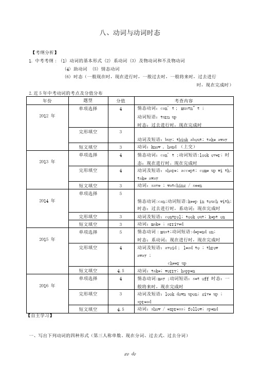 广东省2017年中考英语突破复习(第一部分语法专项)八动词与动词时态导学案.doc