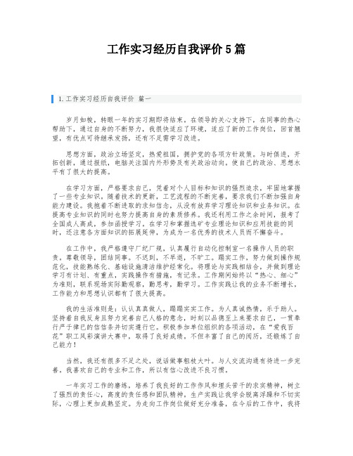 工作实习经历自我评价5篇