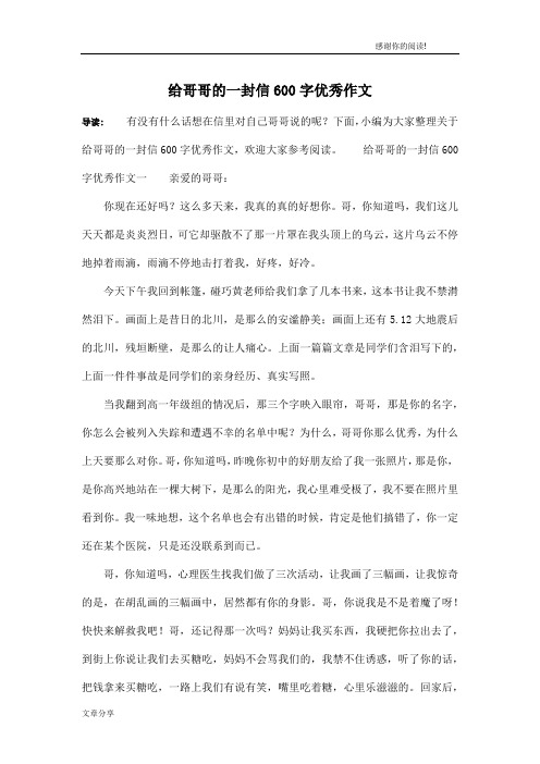 给哥哥的一封信600字优秀作文