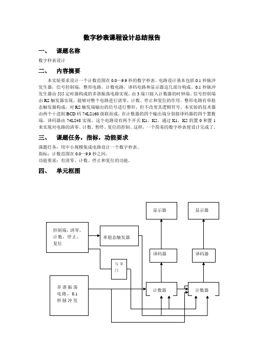 数字秒表设计总结报告