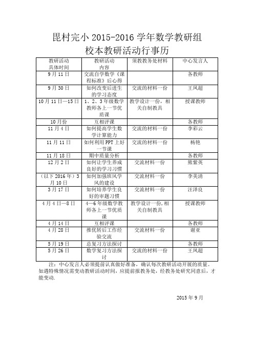 校本研究活动行事历【范本模板】