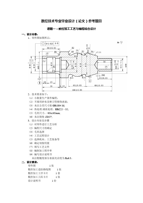 数控技术专业毕业设计(论文)参考题目