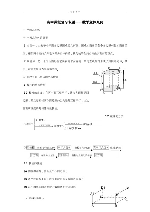 2018年高考一轮复习高中数学立体几何知识点汇编