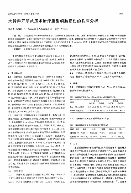 大骨瓣开颅减压术治疗重型颅脑损伤的临床分析