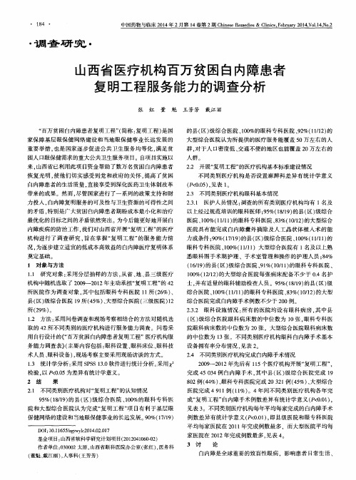 山西省医疗机构百万贫困白内障患者复明工程服务能力的调查分析