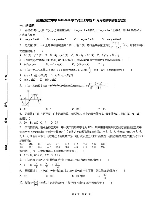 武清区第二中学2018-2019学年高三上学期11月月考数学试卷含答案