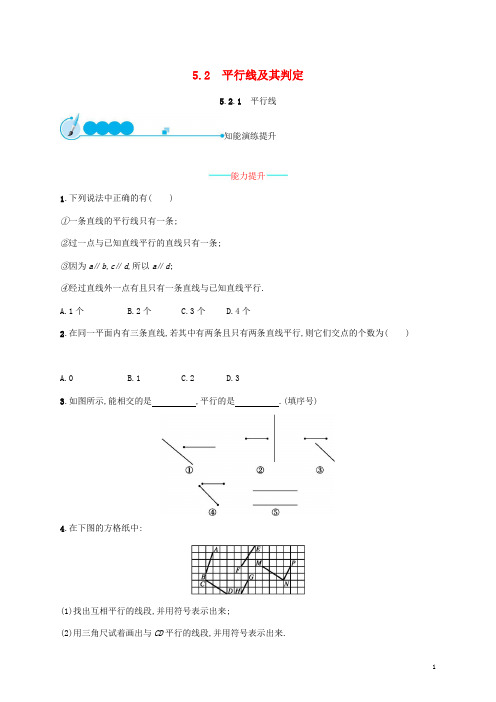 七年级数学下册第五章相交线与平行线5.2平行线及其判定5.2.1平行线知能演练提升新新人教