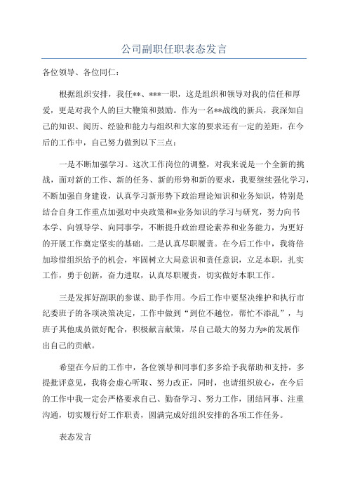 公司副职任职表态发言