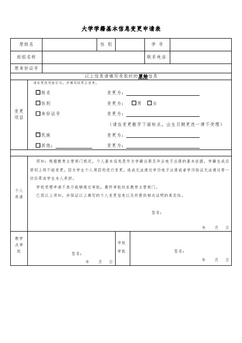 大学学籍基本信息变更申请表