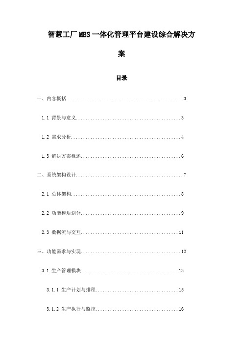 智慧工厂MES一体化管理平台建设综合解决方案