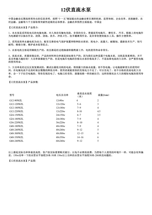 12伏直流水泵简介型号参数及价格