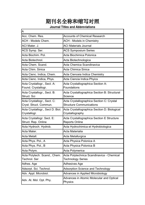 期刊名全称和缩写对照[1]