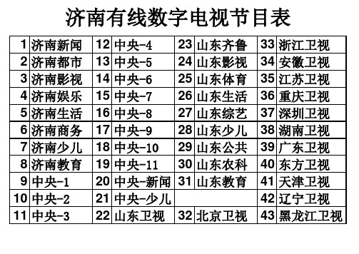 济南数字电视频道节目表