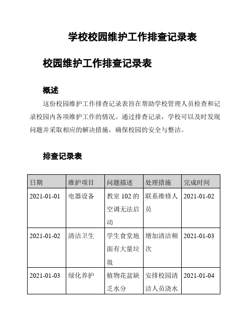 学校校园维护工作排查记录表