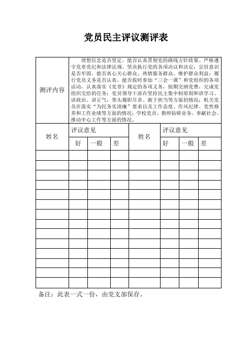 党员民主评议测评表