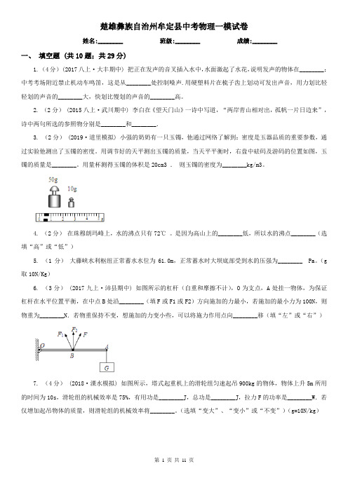 楚雄彝族自治州牟定县中考物理一模试卷