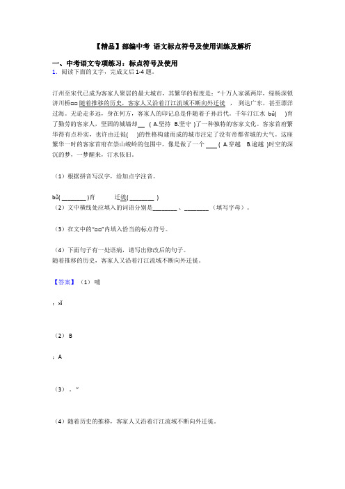 【精品】部编中考 语文标点符号及使用训练及解析