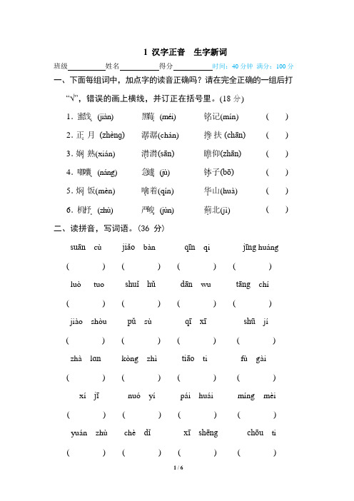 小学6年级语文 汉字正音 生字新词