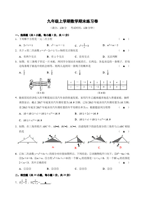 南京市联合体2018~2019学年度第一学期期末九年级数学练习模考卷(含答案)